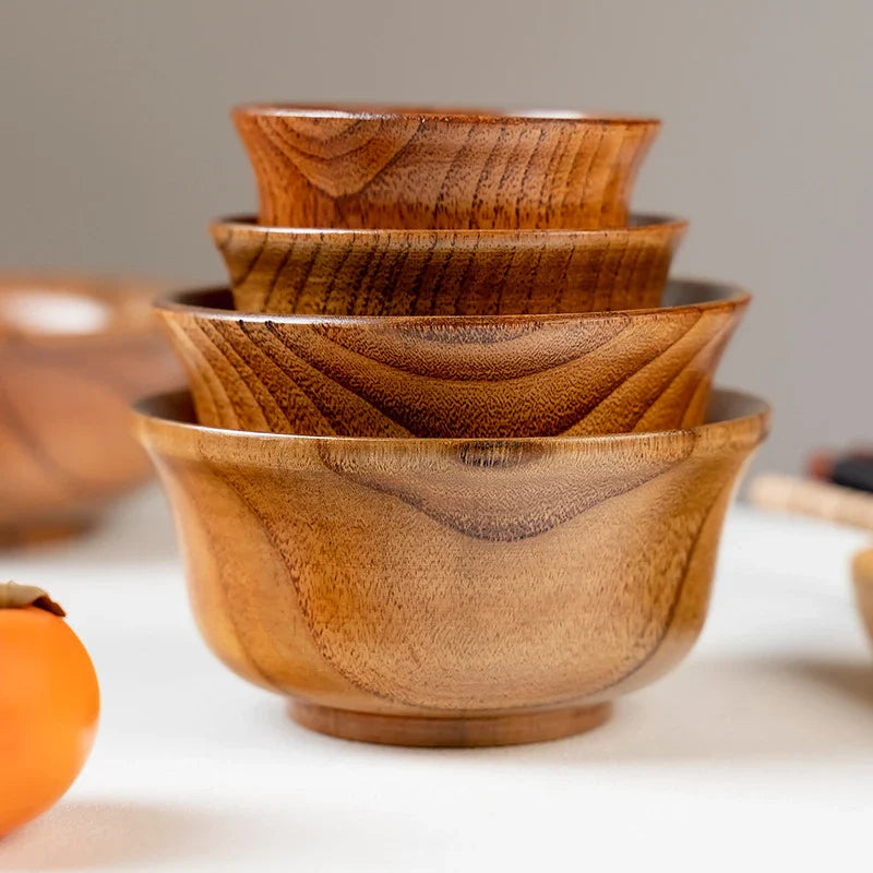 Axyaa Wooden Rice Soup Bowls - Japanese Style Eco-Friendly Tableware