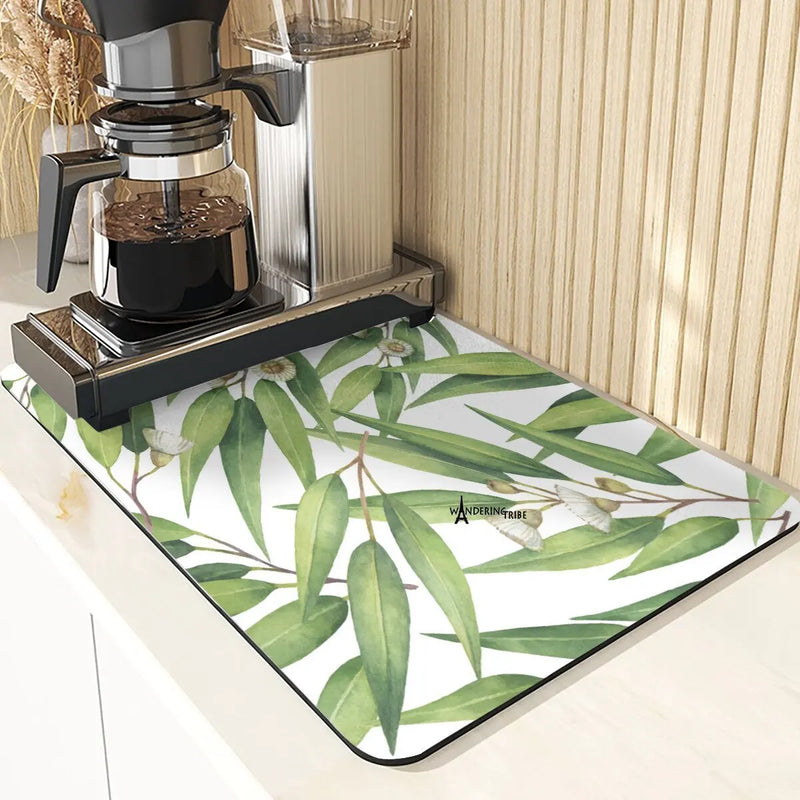 Axyaa Leaf Print Coasters & Drying Mat Set for Kitchen Essentials
