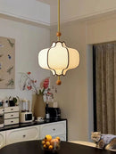 Axyaa Retro Fabric Pendant Light with Circular LED for Dining Room, Wooden Ball Fixtures E27