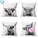 Axyaa Highland Cow Linen Pillow Cover - 45x45CM Home Sofa Throw Cushion for Bed & Car