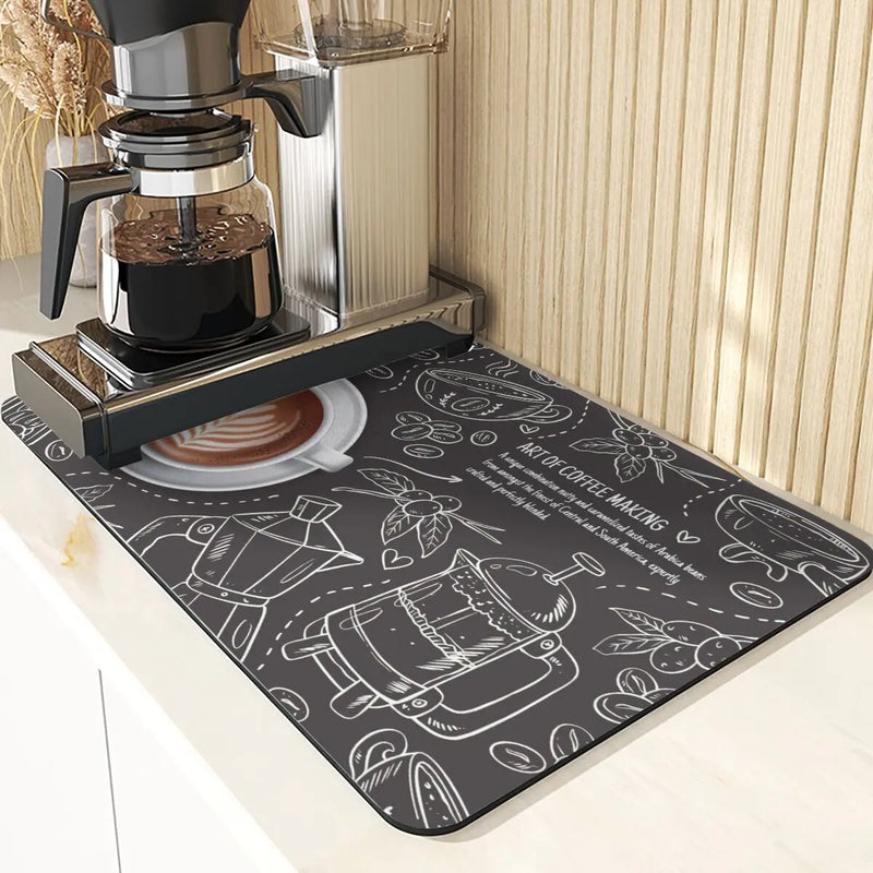 Axyaa Coffee Pattern Placemats Set for Table Cups Coaster Drainer Diatomaceous Earth Mat