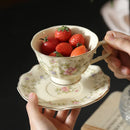 Axyaa Floral Ceramic Coffee Mug and Plate Set with Gold Rim