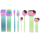 Axyaa 24Pcs Green Gold Stainless Steel Dinnerware Set Cutlery Tableware Silverware