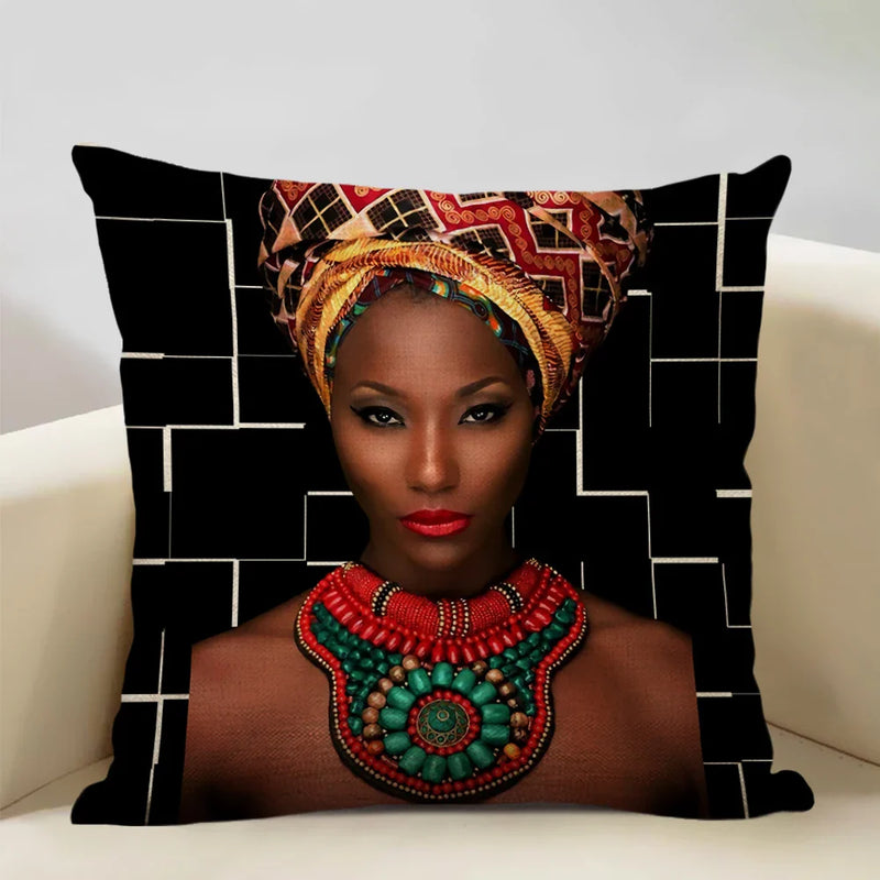 Axyaa African Retro Fashion Girl Sofa Cushion Cover 45x45cm Home Decor Pillow Cover