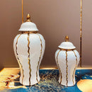 Axyaa Gold-Striped Ceramic Storage Jar with Lid