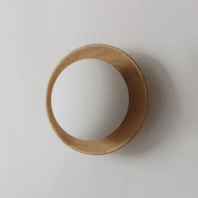 Axyaa Round Wood Glass Ball LED Wall Sconces for Bedroom and Living Room