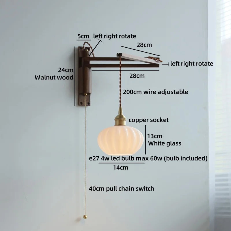 Axyaa Walnut Wood LED Wall Lamps Switch Ceramic Japan Style Kitchen Stair Light