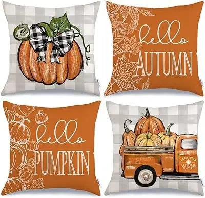 Axyaa Buffalo Check Print Linen Pillow Cover 45x45 for Fall Thanksgiving Decor