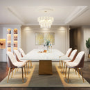 Axyaa Luxe White & Gold Dining Table - 6-8 Seater Modern Rectangle Table