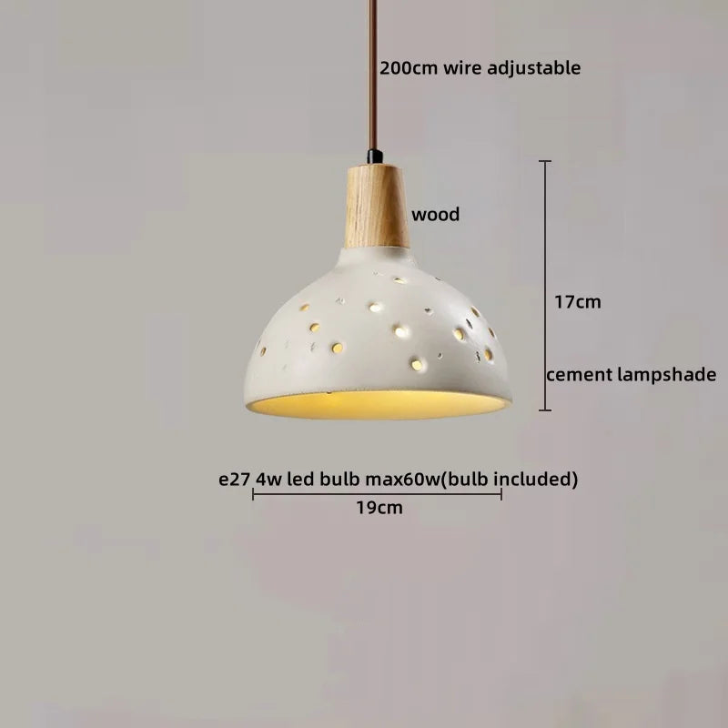Axyaa LED Pendant Lights Modern Style Cement Wood Hanging Lamp
