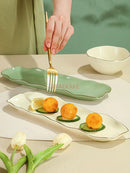 Axyaa Gilt-edged Green Ceramic Long Plate - High Grade Sushi Dim Sum Dessert Plate