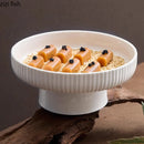 Axyaa White Striped Ceramic Dessert Sushi Plate Set of 4