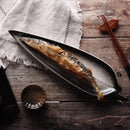 Axyaa Bamboo Leaf Sushi Ceramic Plate for Restaurant, Fish, Snack, Dessert