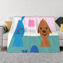 Axyaa Dino Dog & Rabbit Plaid Blanket - Furry Warm Faux Fur Throw