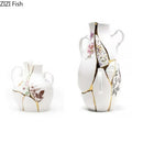 Axyaa Gold Plated Crack Texture Ceramic Vase with Artificial Flowers