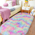 Axyaa Fluffy Plush Tie Dye Gray Oval Carpet - Bedroom & Living Room Home Decoration Rug