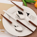 Axyaa Wooden Handle Flatware Set Stainless Steel Knife Fork Spoon Cutlery