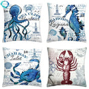 Axyaa Blue Marine Organism Pattern Polyester Cushion Cover for Home Sofa