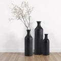 Axyaa Set of 3 Hammered Black Metal Floor Vases - Oversized Rustic Cylinder Design
