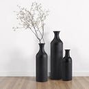Axyaa Set of 3 Hammered Black Metal Floor Vases - Oversized Rustic Cylinder Design