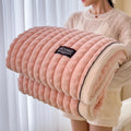Axyaa Luxe Double Layer Faux Rabbit Fur Throw: Soft & Warm White Striped Blanket