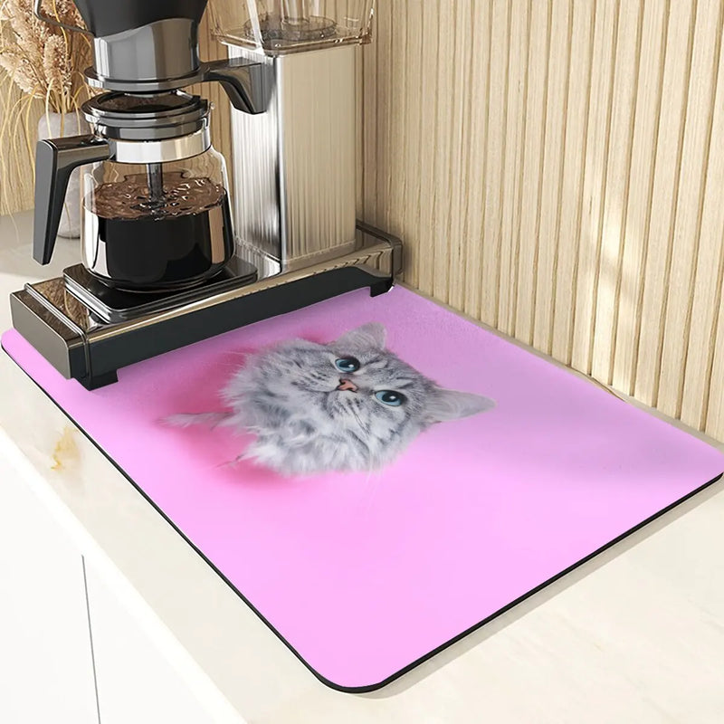 Axyaa Cute Cat Pattern Non-Slip Diatomaceous Earth Placemats Mats