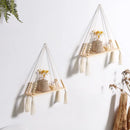 Axyaa Wood Bead Macrame Leaf Wall Shelf Set - Boho Nordic Home Decor Display