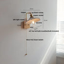 Axyaa Nordic Modern LED Wall Lamp Walnut Wood Ceramic Copper Pull Chain Switch