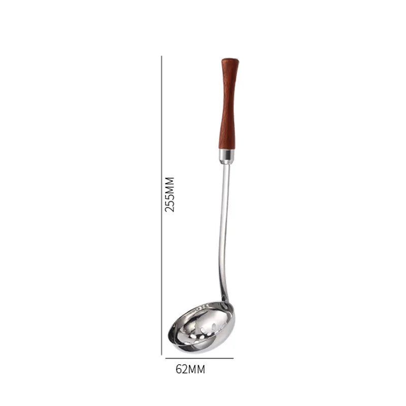 Axyaa Wooden Handle Skimmer Ladle Stainless Steel Tablespoons
