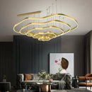 Axyaa Modern Terraces Chandelier: Circular Ring LED Indoor Lighting for Living Room, Coffee/Gold Restaurant