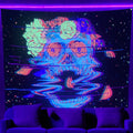 Axyaa Psychedelic Skull Head UV Reactive Tapestry Wall Hanging