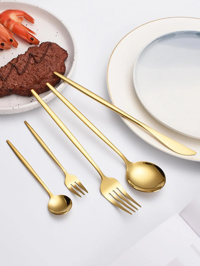 Axyaa 30pc Stainless Steel Cutlery Set with Steak Knives, Fruit Forks, and Dessert Spoons