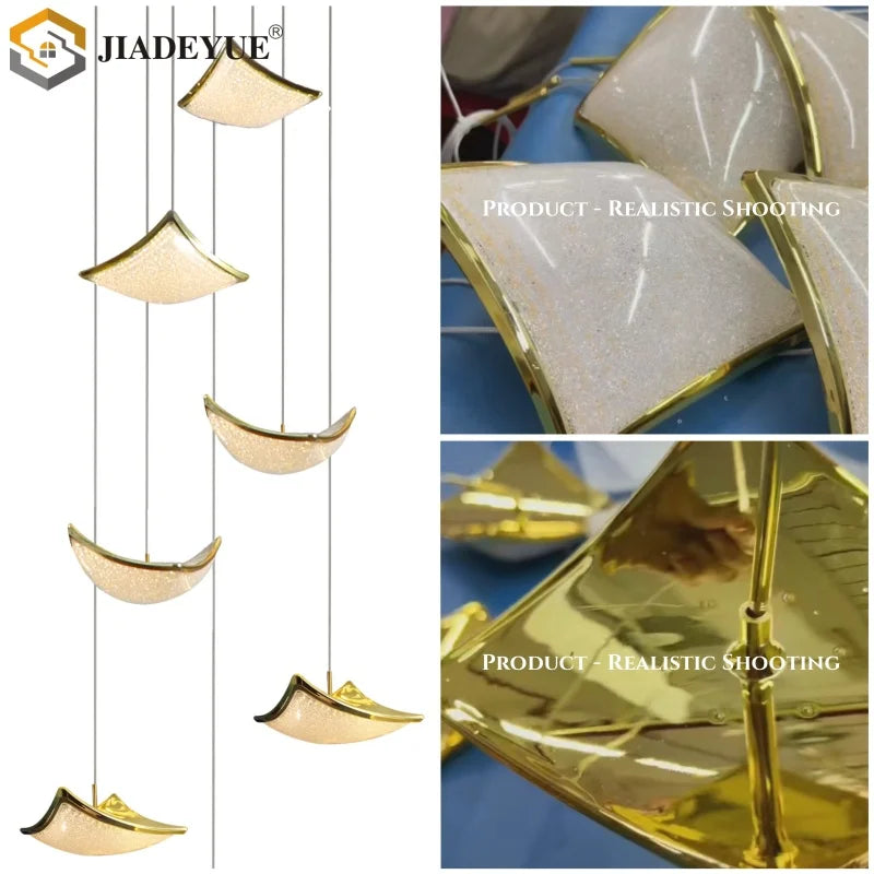 Axyaa Nordic LED Crystal Sand Chandelier for Staircase, Living Room, and Bedroom