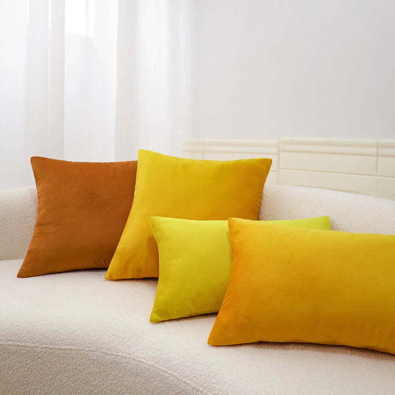 Axyaa Velvet Pillow Cover: Orange & Yellow Nordic Style Soft Sofa Cushion