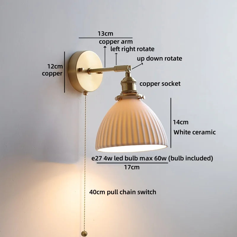 Axyaa Nordic LED Wall Light White Umbrella Style Swing Arm Modern Bedside Lamp