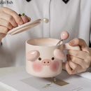 Axya Ceramic Couple's Breakfast Mug Set with Lid, Spoon | Water Milk Tea Afternoon Cups