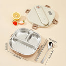 Axyaa Stainless Steel Divided Lunch Box Set with Cutlery