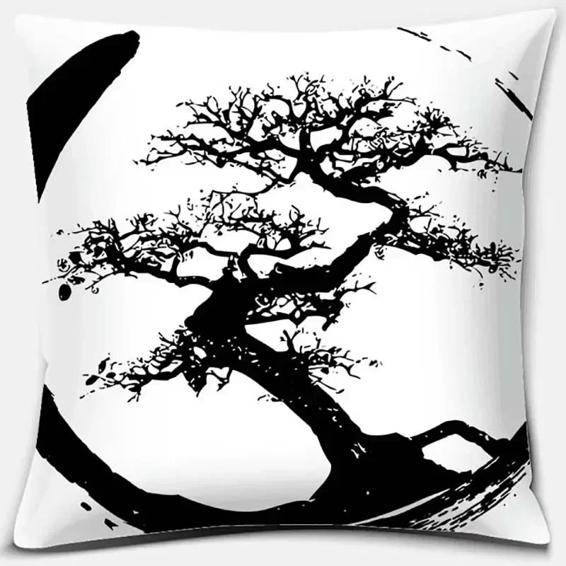 Axyaa Bonsai Zen Stone Pattern Pillowcase Square Decor Home Office Living Room