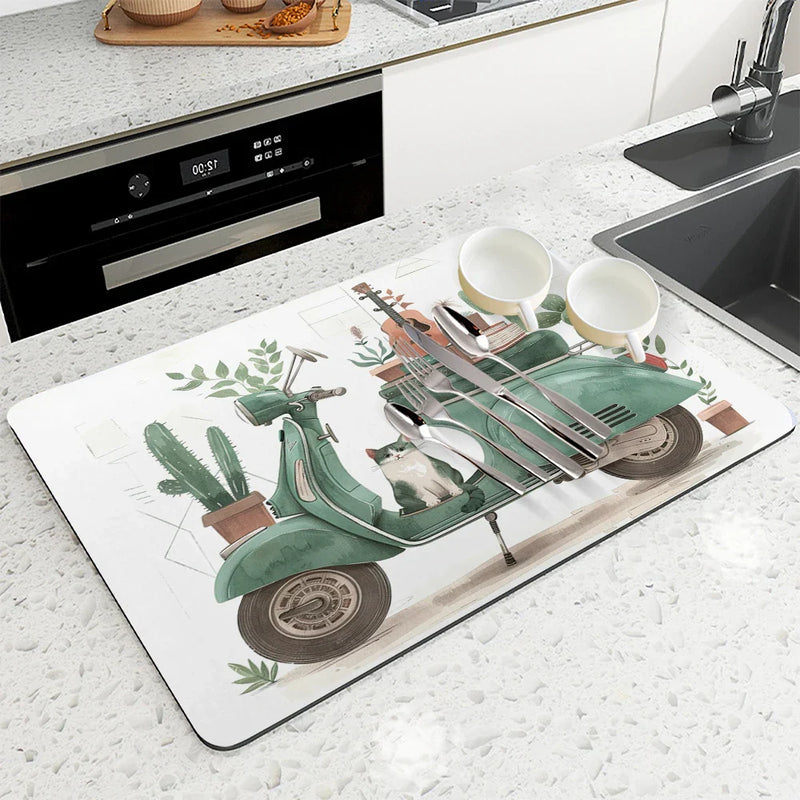 Axyaa Watercolor Lines Absorbent Kitchen Mat