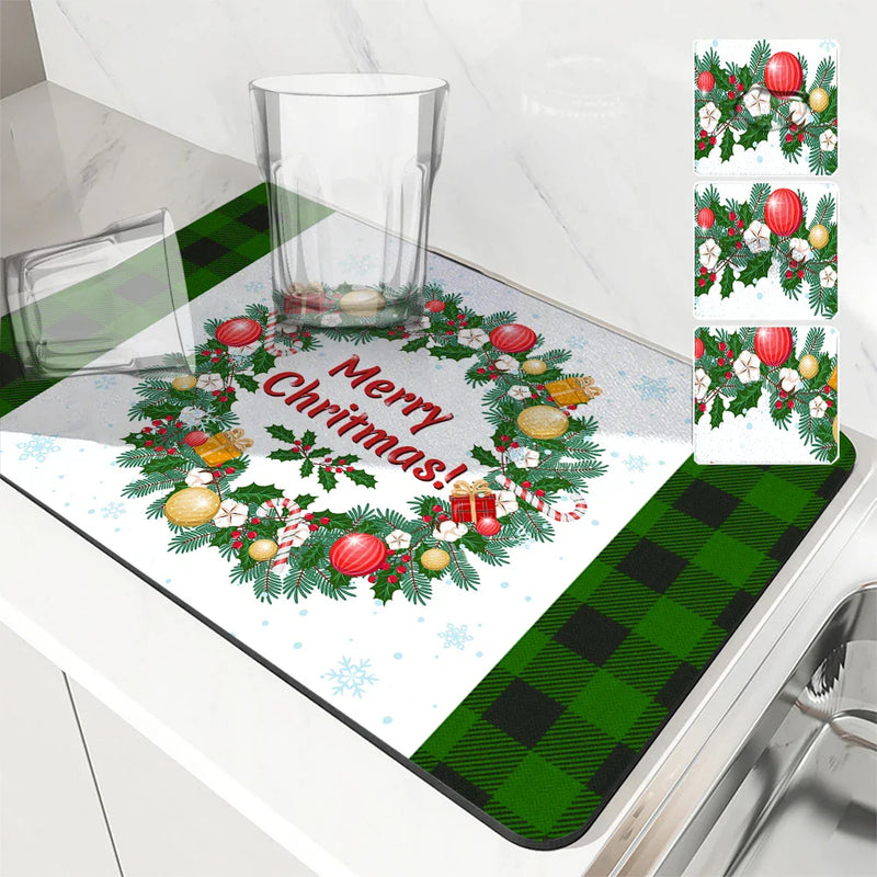 Axyaa Christmas Dish Drying Mat: Heat Resistant Non-slip Kitchen Placemat