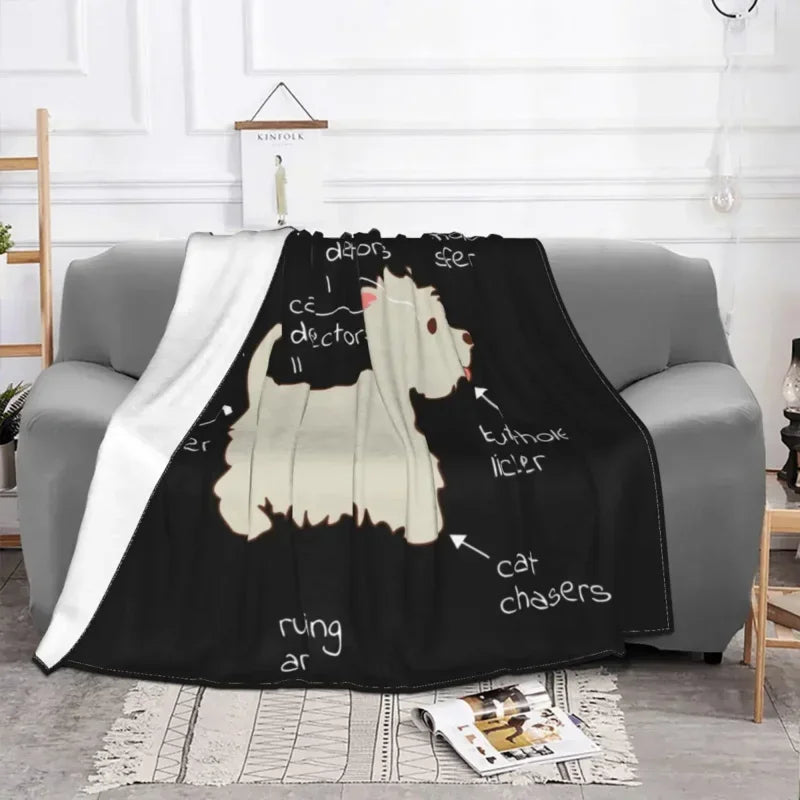 Axyaa Westie Dog Anatomy Flannel Blanket - Cozy Home Sofa Office Travel Throw