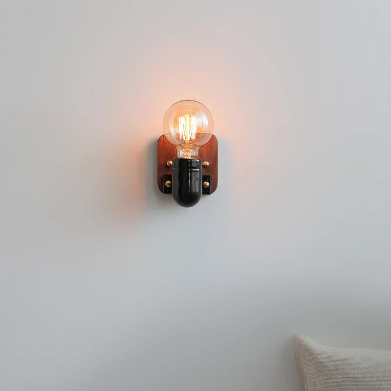 Axyaa Wabi Sabi Wooden LED Wall Lamps Black Ceramic Design E27 Bulb