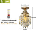 Axyaa Gold Crystal Ceiling Light Fixture, E27 Bulb Base, Ideal for Corridor, Lobby, Kitchen
