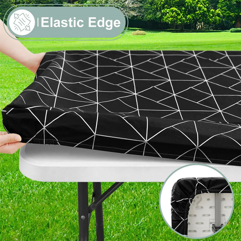 Axyaa 30x72inch Elastic Waterproof Rectangle Table Cover for Home Party & Outdoor