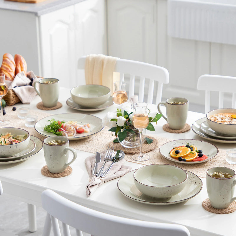 Axya Navia Stoneware Ceramic Dinnerware Set: Dinner, Dessert Plate, Bowl, Mug Tableware