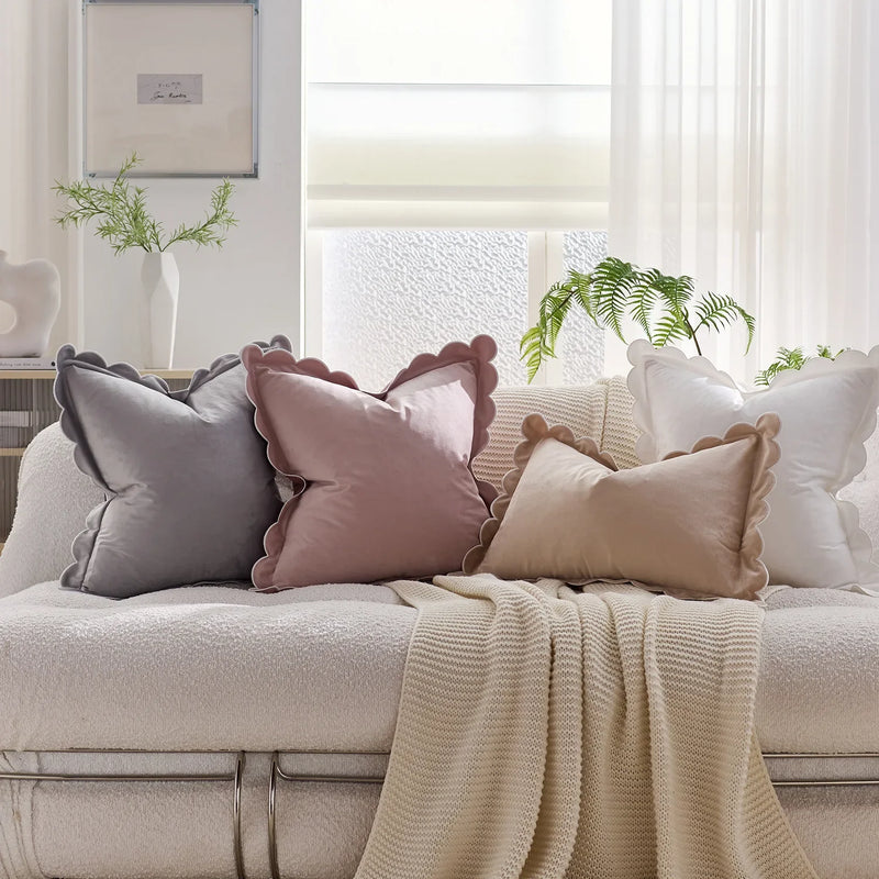 Axyaa Wave Fringed Velvet Cushion Cover in Various Colors