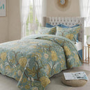 Axyaa Green Floral Reversible Patchwork Quilt Set - Queen Size