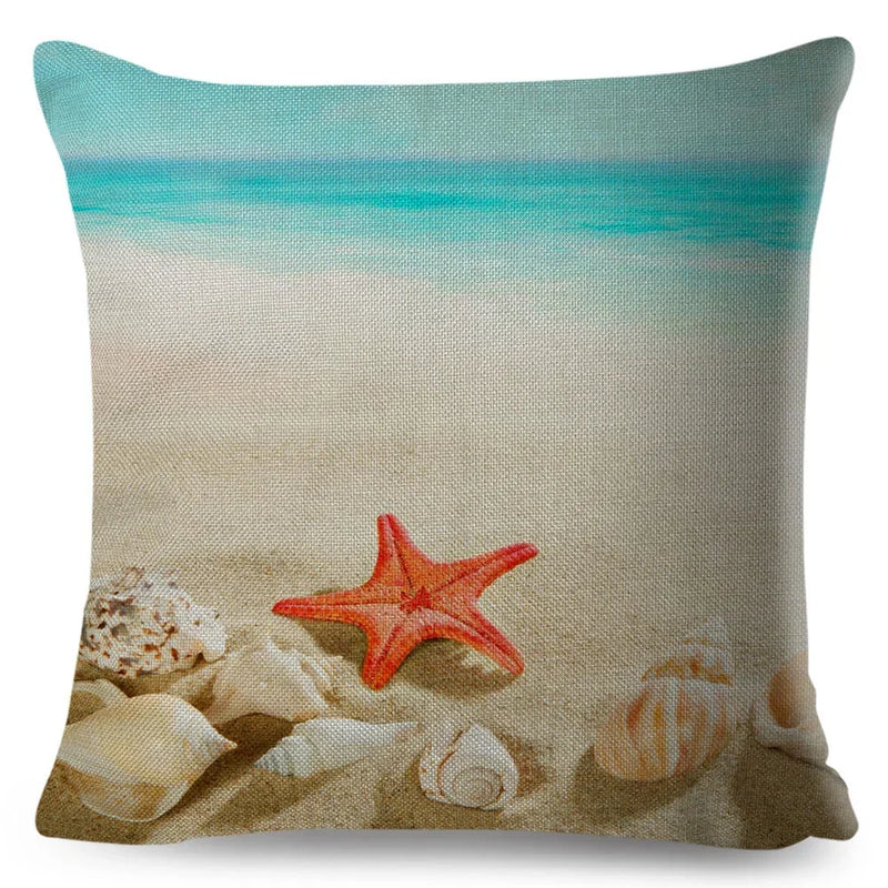 Axyaa Starfish Print Linen Pillowcase for Home & Car Decor