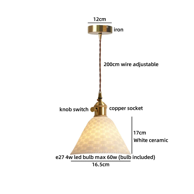 Axyaa White Ceramic Brass LED Pendant Light Modern Nordic Hanging Lamp