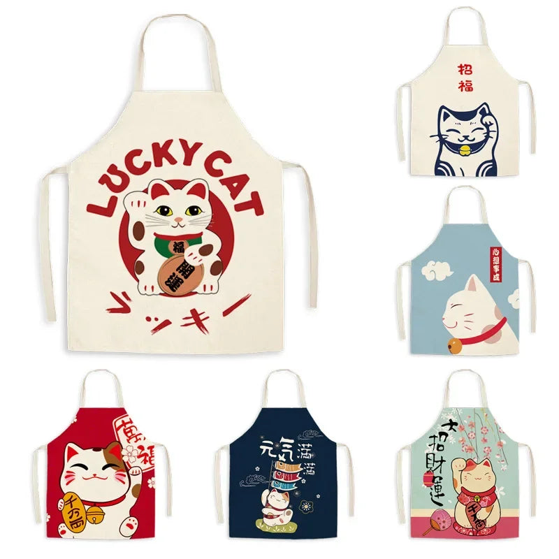 Axya Lucky Cat Cartoon Apron Set Waterproof Kitchen Supplies